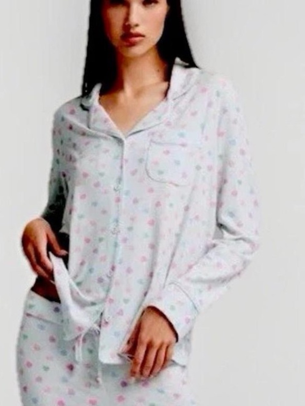 SKIMS White Ribbed Pajama Top with Candy Pastel Hearts